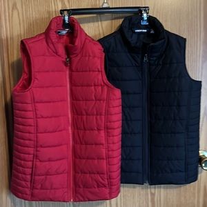 Lands End girls puffer vests size 8 snap close pockets black and red like new